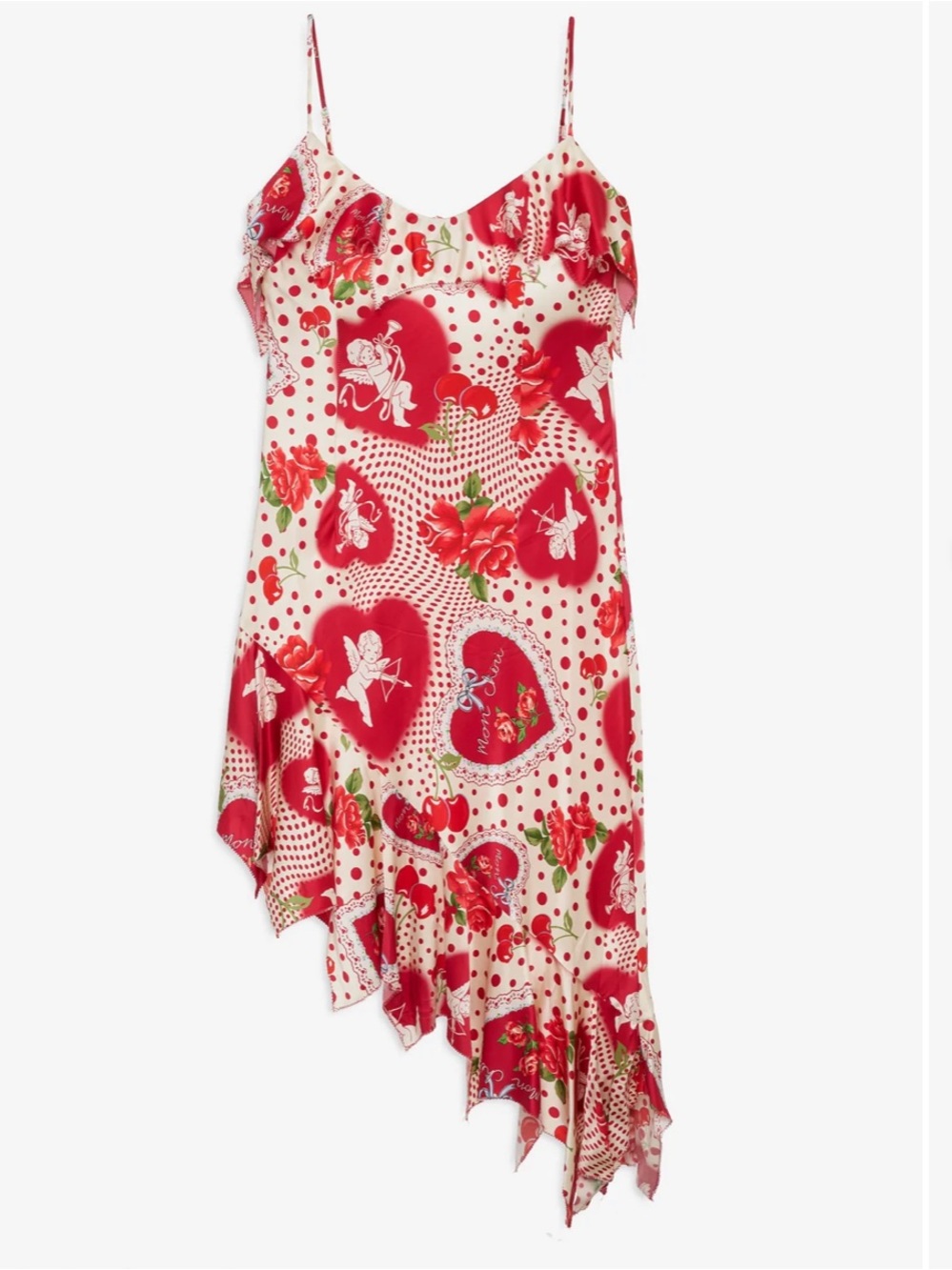 For Love & Lemons Cupid Love Dot Asymmetrical Midi Dress